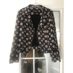 INSIGHT NEW YORK Black Floral Print Moto Jacket Blazer Womens Size 12
